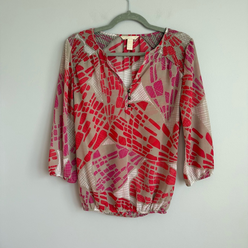 Banana Republic Red and Pink Patterned Blouse